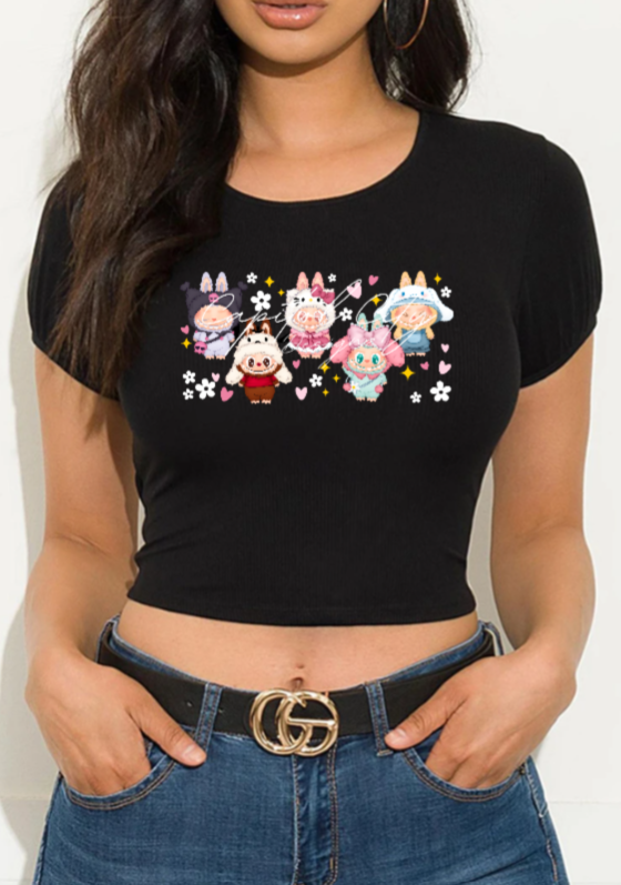 Labubu Hk White Flowers Crop Top