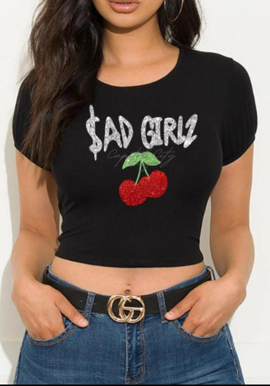 Junior H Cherry Glitter Crop Top