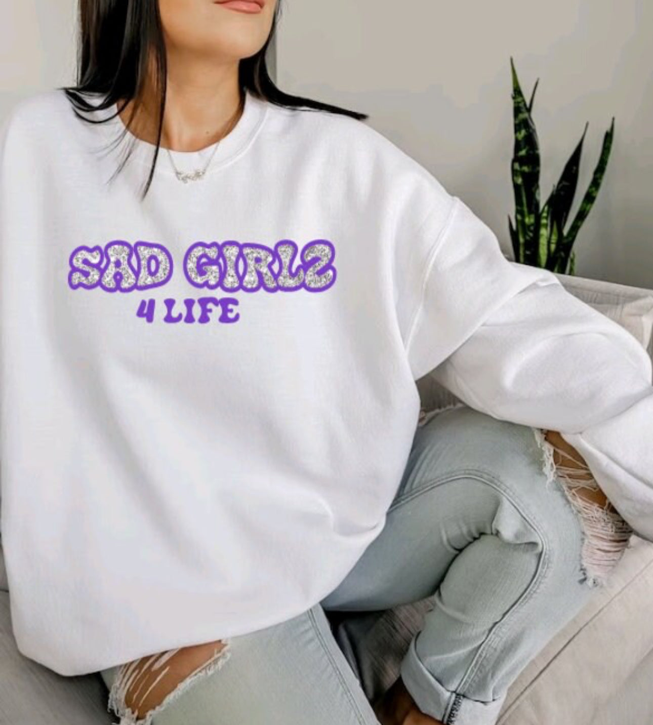 Junior H Sad Girlz Purple & Glitter Font Sweatshirt