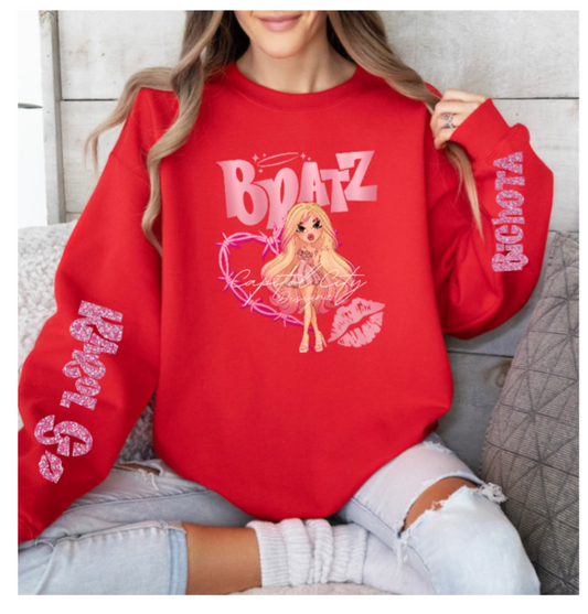 Karol G Bratz Pink Glitter Sleeves Valentines Day Sweatshirt