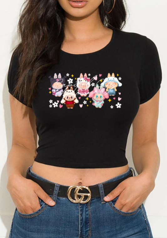 Labubu Hk White Flowers Crop Top
