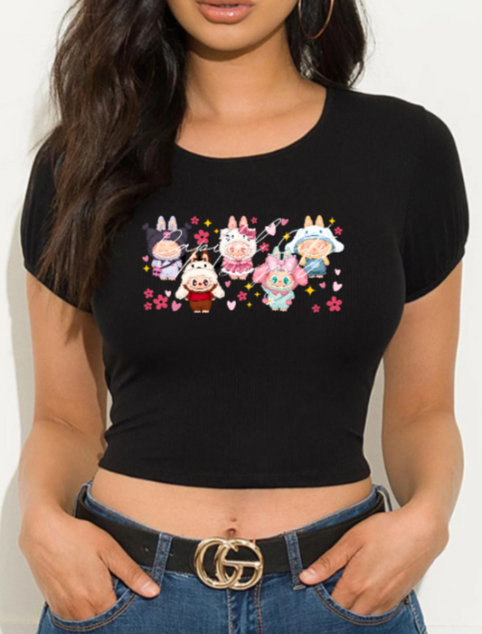 Labubu Hk Pink Flowers Crop Top