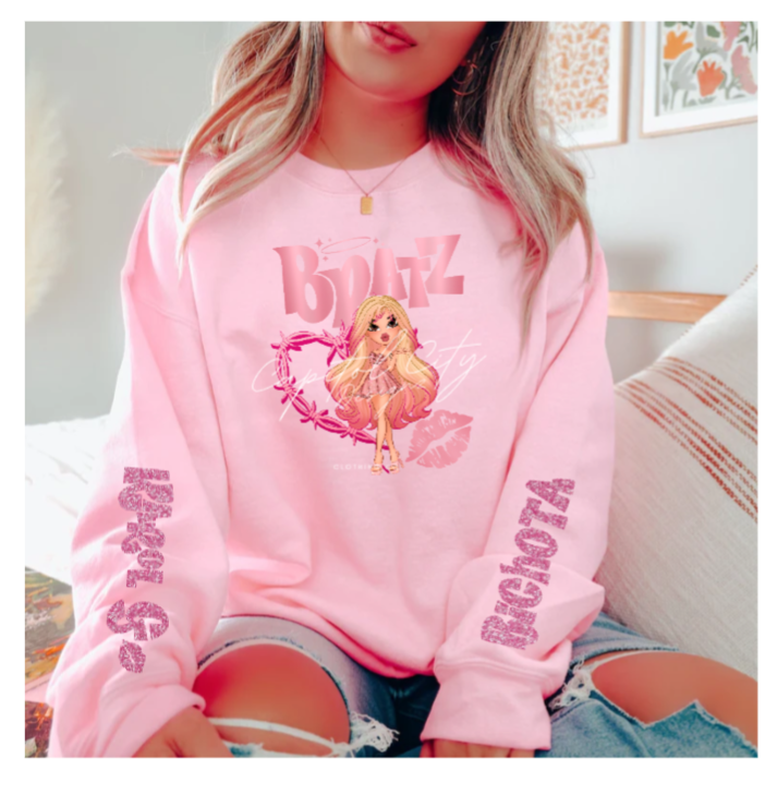 Karol G Bratz Pink Glitter Sleeves Valentines Day Sweatshirt